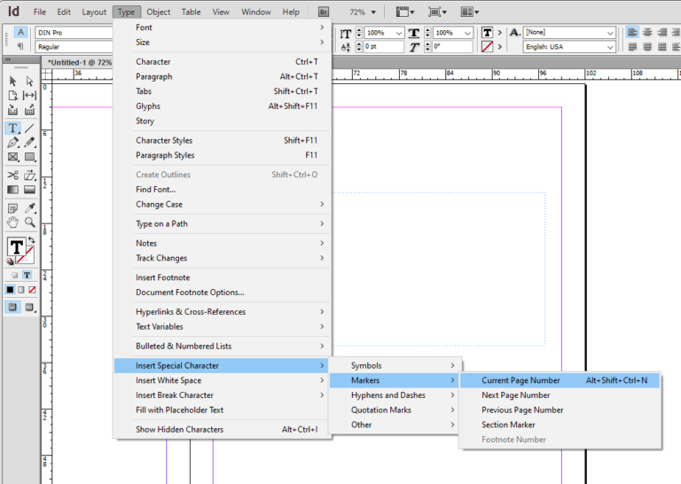 adobe indesign page numbers to letters
